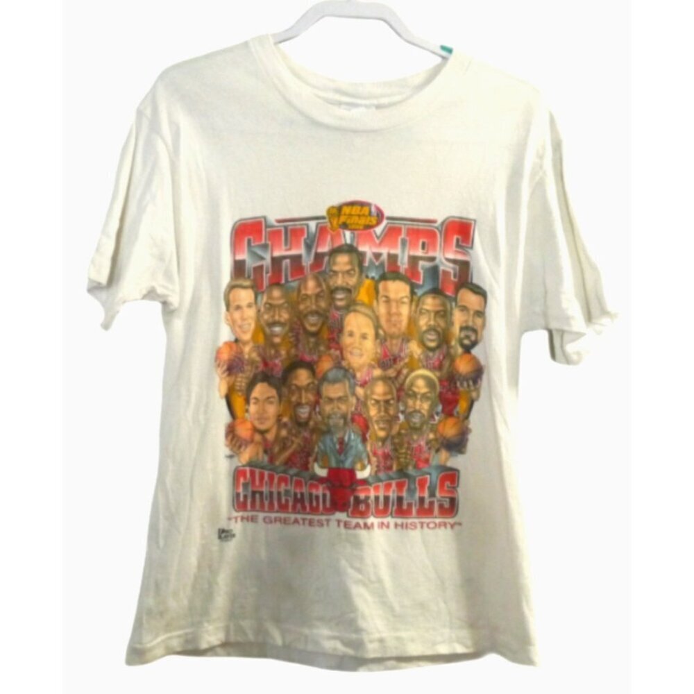 Vintage CHICAGO BULLS 1996 NBA Finals white cotton T Shirt  PRO LAYER Adult M